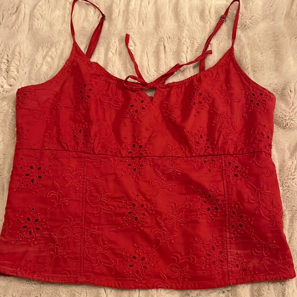 Abercrombie & Fitch Red Embroidered Top